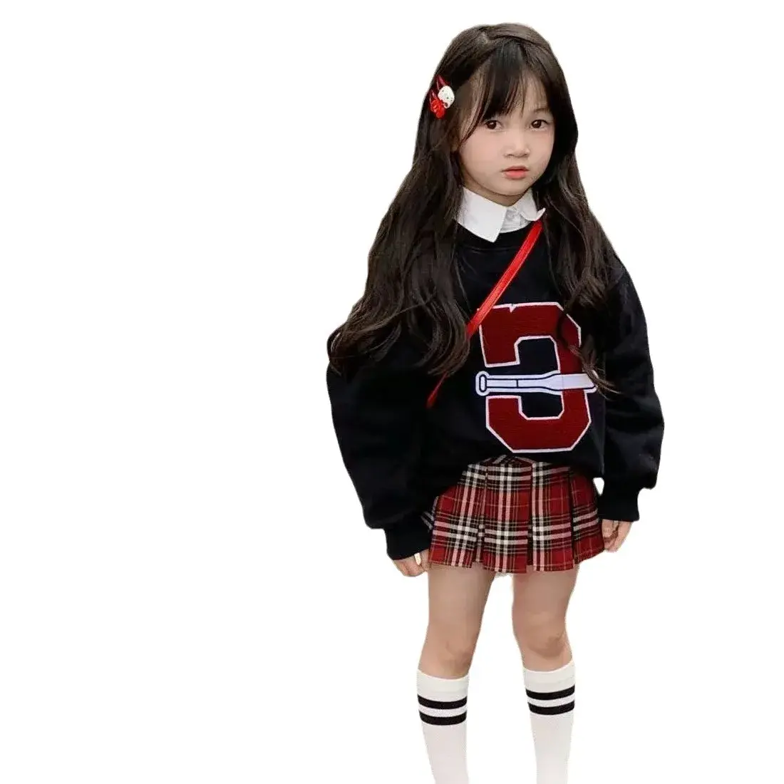 Children's Fashionable Autumn Collection Sweatshirt+Pleated Skirt 2-Piece Set For Girls 3-8 Years Old Brand: None