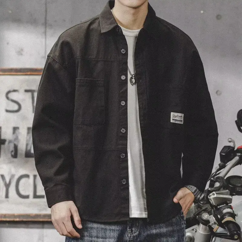 Trendy Long Sleeve Work Shirt For Men Casual Loose Fit American Style Spring Autumn New Arrival Square Collar Men's Jacket