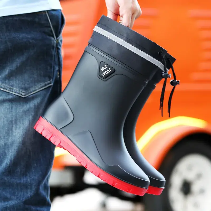 Thickened Anti-slip Men's Rain Boots High Waterproof Reflective Work Fishing Shoes Warm Water Shoes Rubber Shoes for Men