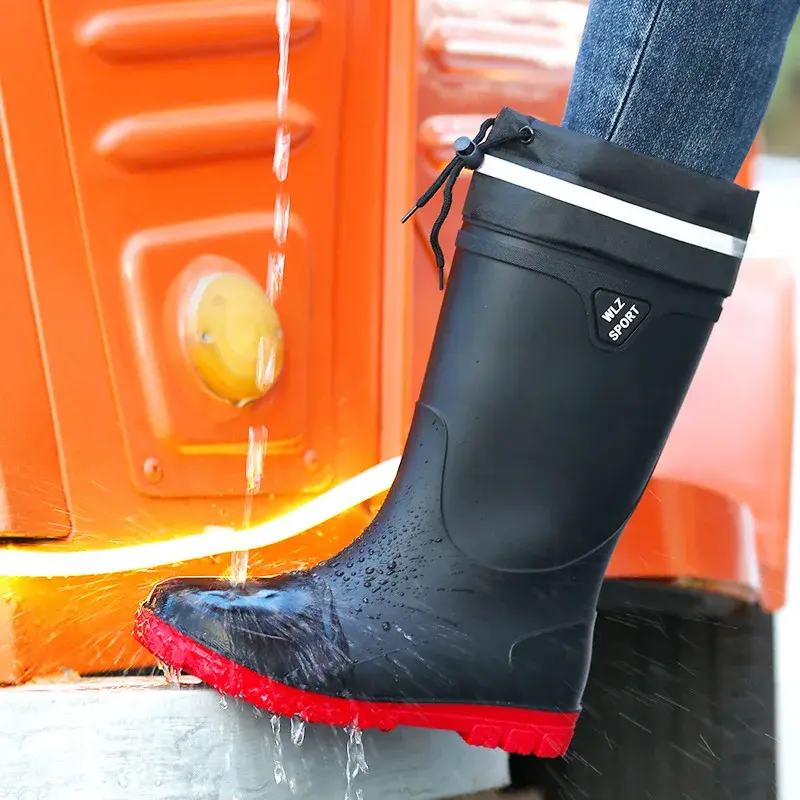 Thickened Anti-slip Men's Rain Boots High Waterproof Reflective Work Fishing Shoes Warm Water Shoes Rubber Shoes for Men