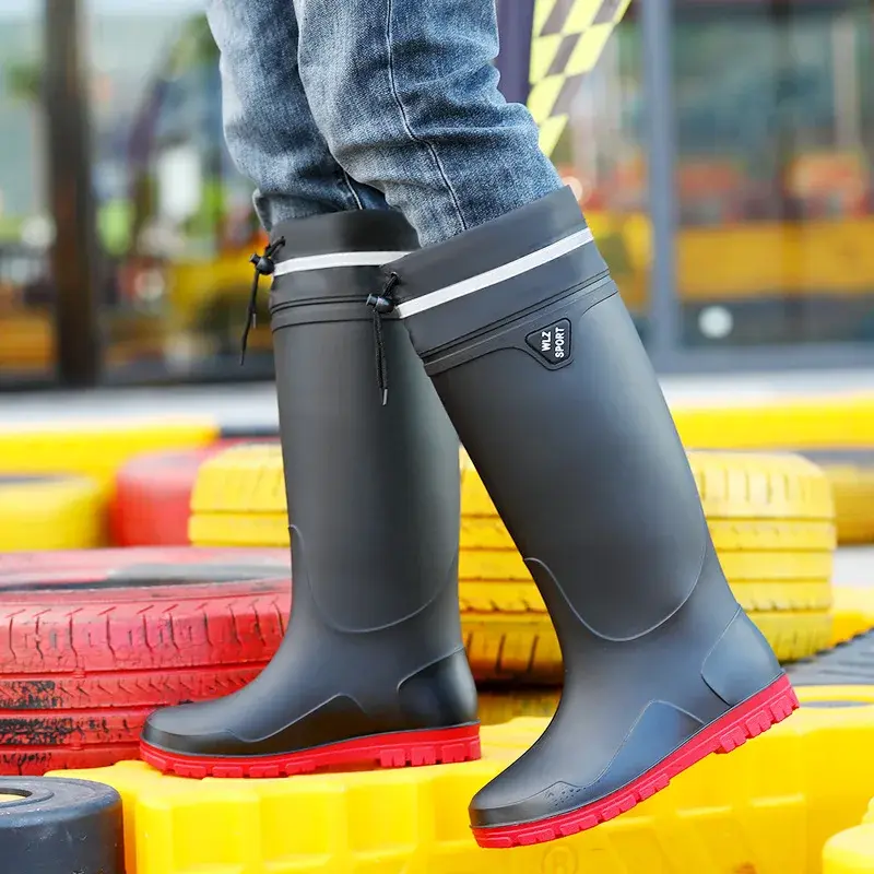 Thickened Anti-slip Men's Rain Boots High Waterproof Reflective Work Fishing Shoes Warm Water Shoes Rubber Shoes for Men