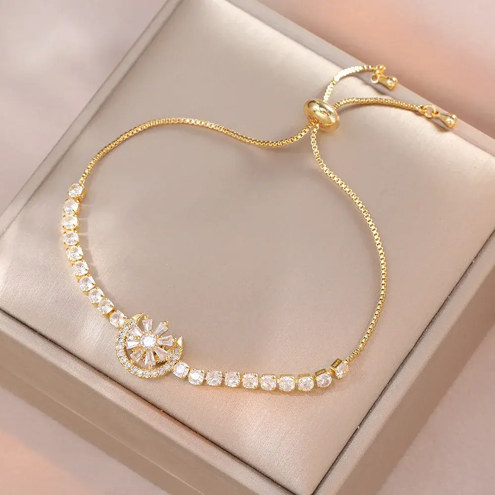 Trendy Women's Necklace with Rotating Flower Earrings Ring Pendants Zirconia Bracelet Clavicle Chain Fashionable Jewelry