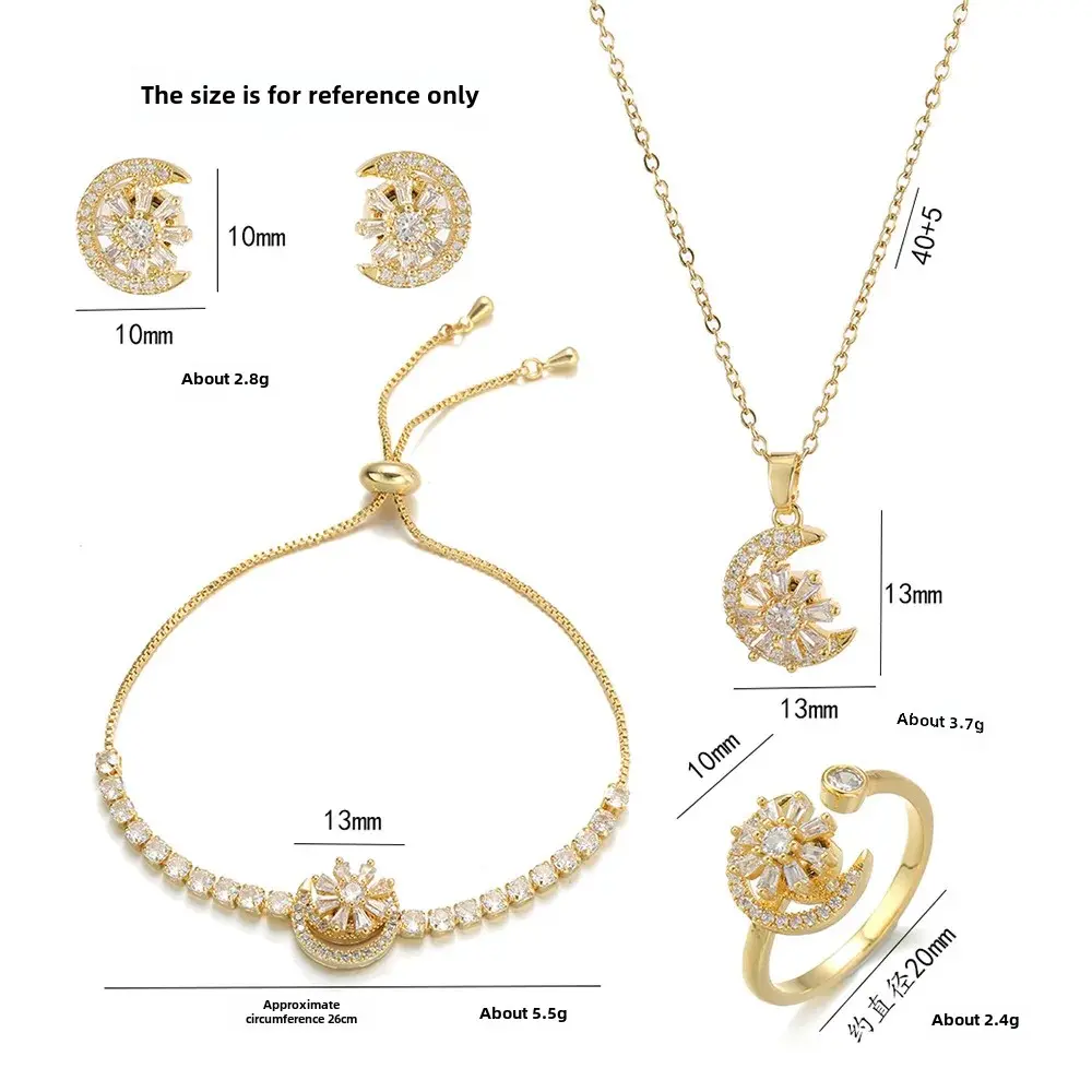 Trendy Women's Necklace with Rotating Flower Earrings Ring Pendants Zirconia Bracelet Clavicle Chain Fashionable Jewelry