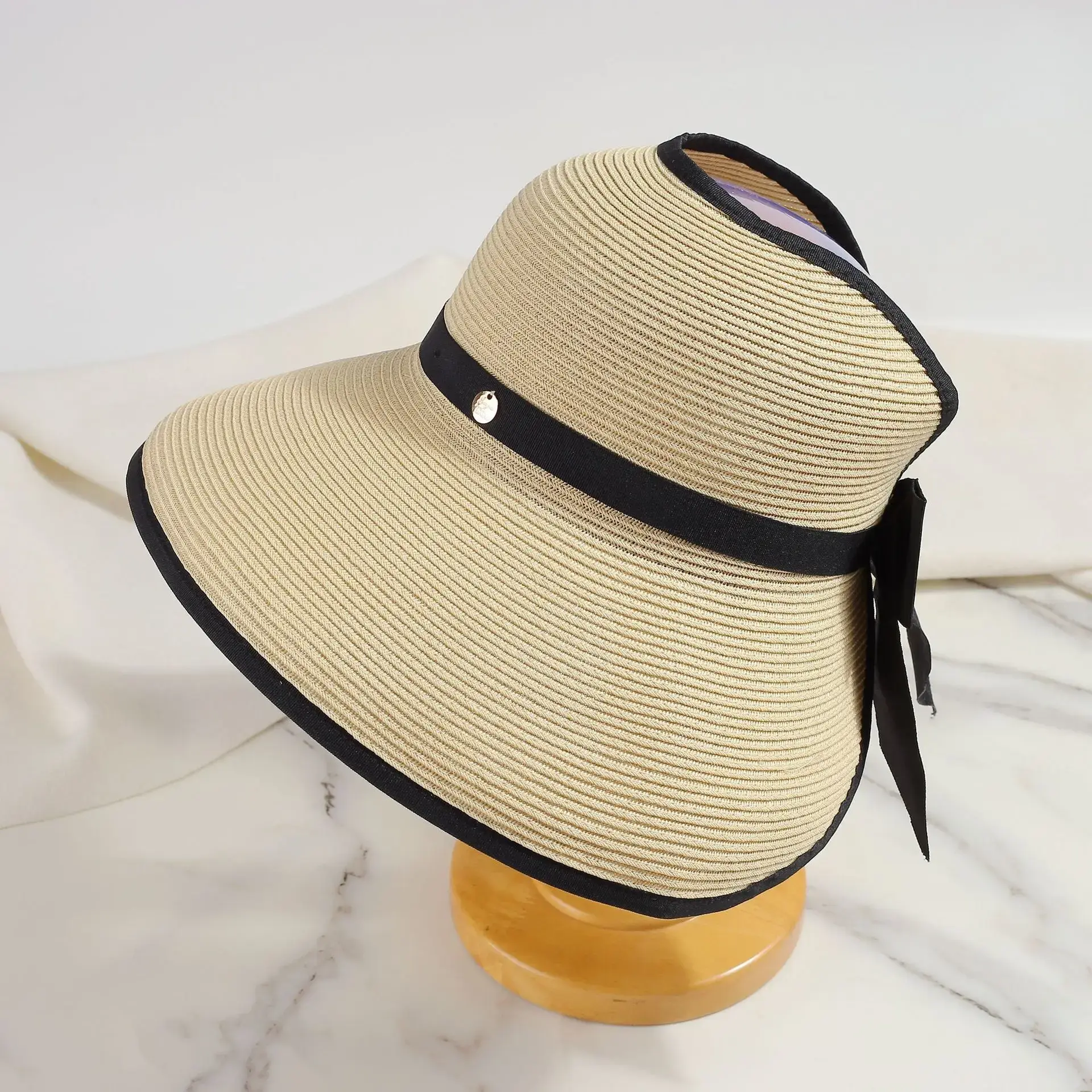Spring Summer New Style Women's Straw Hat Sunshade Foldable Empty Top Versatile Sun Hat for Travel Outdoors UV Protection