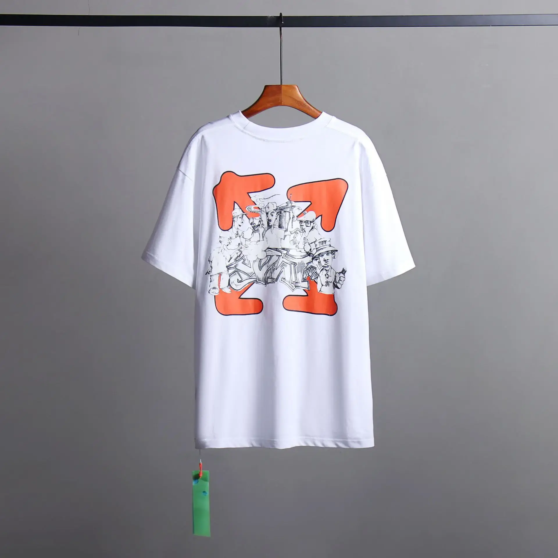 Trendy Plus Size European And American Style Gradient Arrow Oil Painting Print Short Sleeves Loose Fit White Couple T-Shirt For