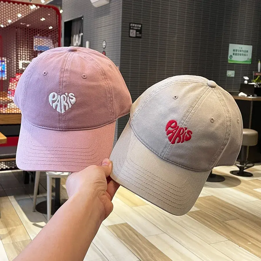Love Heart Paris Embroidery Couple Baseball Caps Women's Casual Four Seasons Soft Top Deepened Large Head Circumference Duckbill