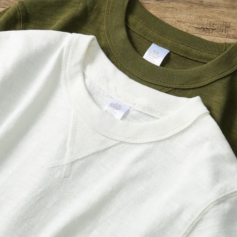 Vintage Men's Bamboo Cotton Thick T-Shirt 320g American Style Whiteshort Sleeves Summer Men's T-Shirt