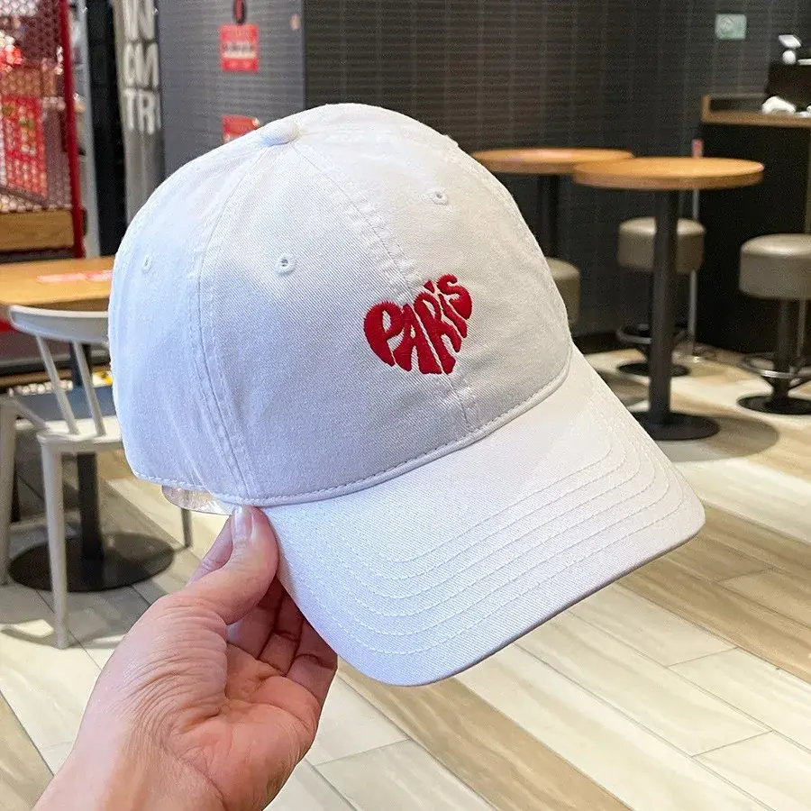 Love Heart Paris Embroidery Couple Baseball Caps Women's Casual Four Seasons Soft Top Deepened Large Head Circumference Duckbill