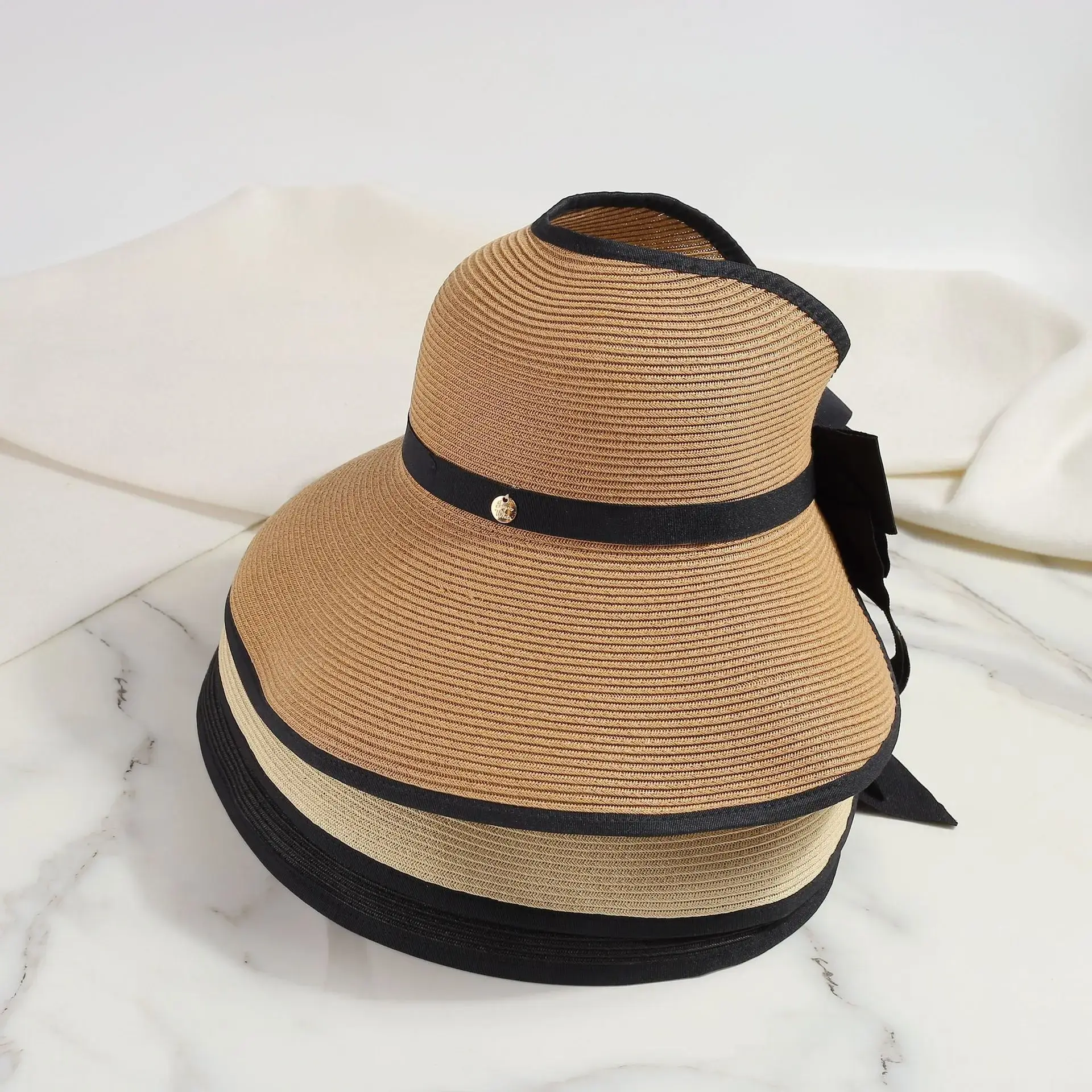 Spring Summer New Style Women's Straw Hat Sunshade Foldable Empty Top Versatile Sun Hat for Travel Outdoors UV Protection
