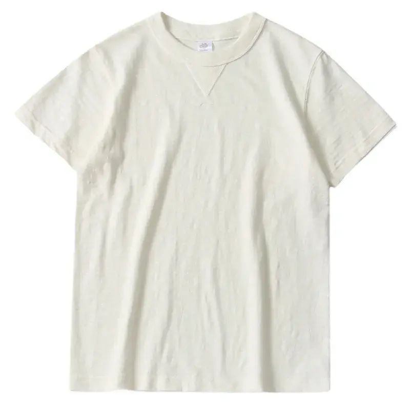 Vintage Men's Bamboo Cotton Thick T-Shirt 320g American Style Whiteshort Sleeves Summer Men's T-Shirt