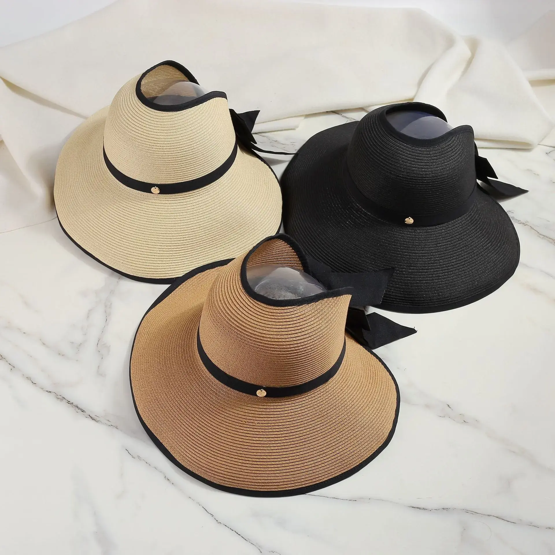 Spring Summer New Style Women's Straw Hat Sunshade Foldable Empty Top Versatile Sun Hat for Travel Outdoors UV Protection