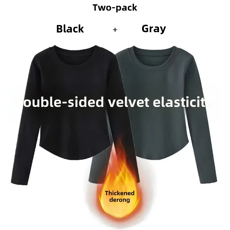 Thickened Warm Crew Neck Slim Fit Women's T-shirt Underwear Base Shirt Dervo Autumn Winter Long Sleeve Regular Polyester Fiber
