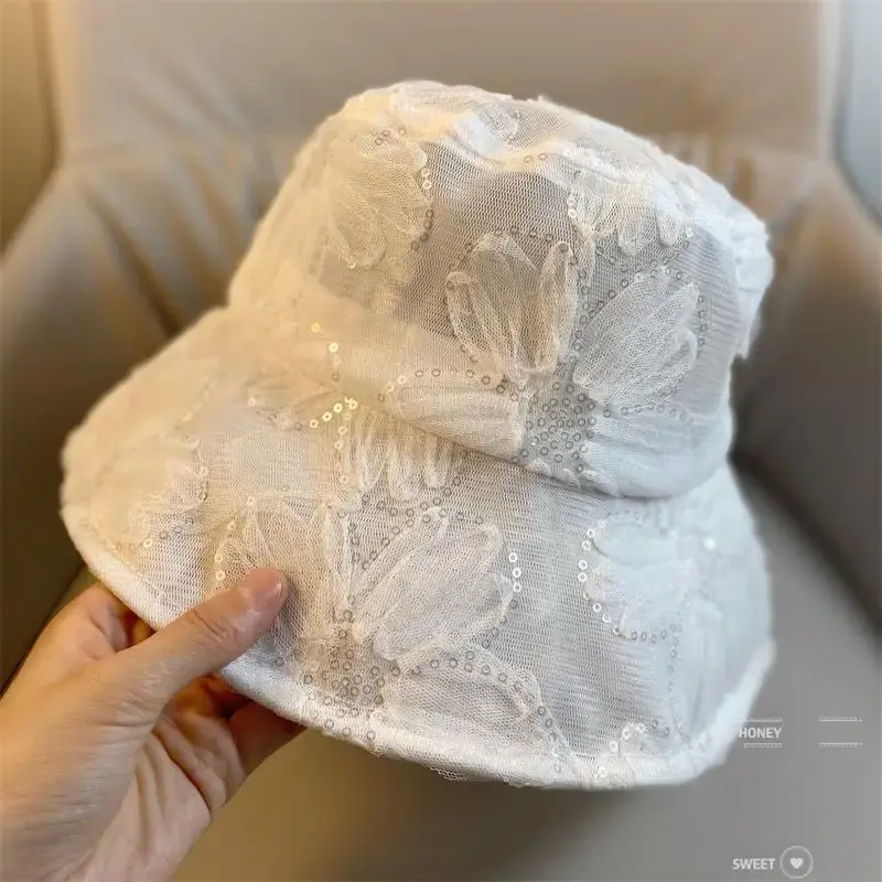 Foldable Thin Women's Fishing Hat Summer Breathable Lace Net Sunshade Hat Lightweight Portable Multi-use UV Protection Cap