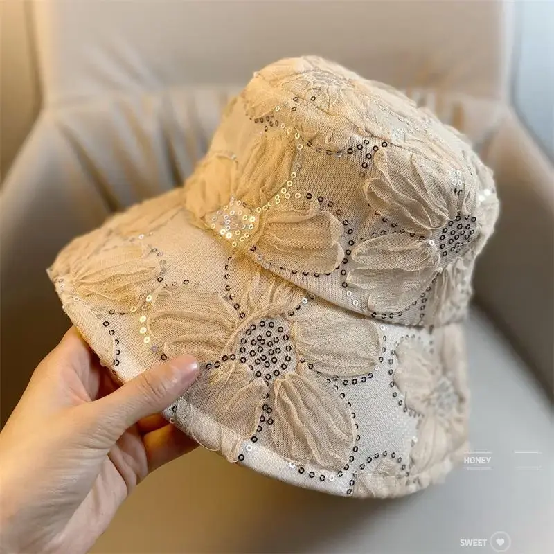 Foldable Thin Women's Fishing Hat Summer Breathable Lace Net Sunshade Hat Lightweight Portable Multi-use UV Protection Cap
