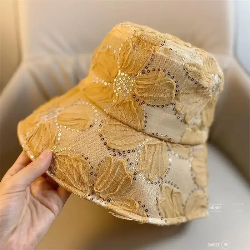 Foldable Thin Women's Fishing Hat Summer Breathable Lace Net Sunshade Hat Lightweight Portable Multi-use UV Protection Cap