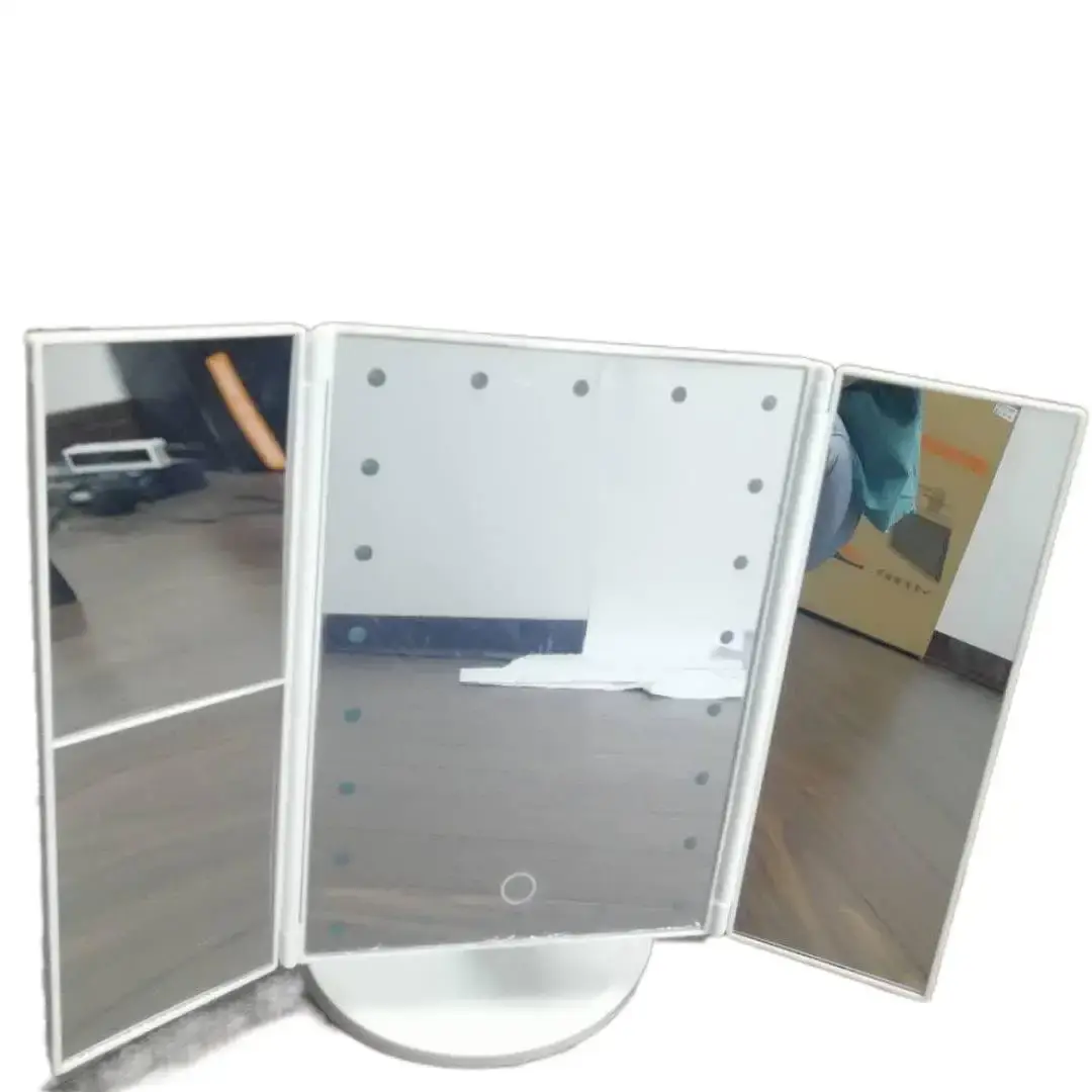 Tri-Fold Makeup Mirror With Light Portable Glowing LED Makeup Mirror Desktop Storage Comb Cosmetic Mirror Wholesale