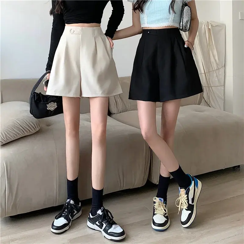Summer Draped Wide-Leg Casual A- Line Black Shorts High-Waisted Slimming Style Korean Fashion 2023 New Outerwear For Women