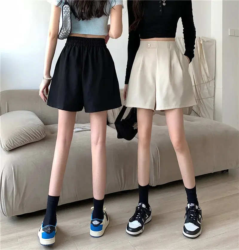 Summer Draped Wide-Leg Casual A- Line Black Shorts High-Waisted Slimming Style Korean Fashion 2023 New Outerwear For Women