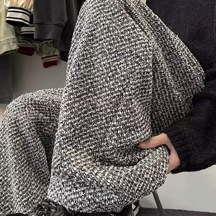 American Style Vintage Tweed Woolen Casual Pants Men's Loose Baggy Feeling Straight-Leg Pants Cleanfit Comfortable Lifestyle Pan