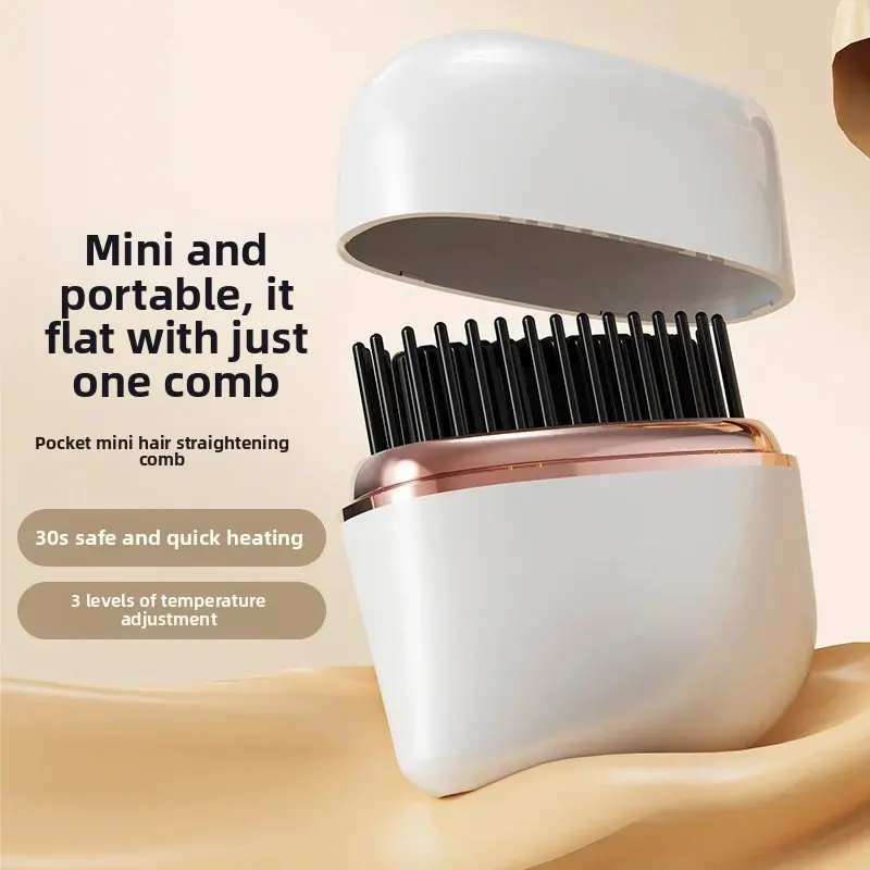 Mini Portable Wireless Hair Straightener Curling Iron Comb Two-In-One Straightening And Curling Lazy Person's Hair Tool