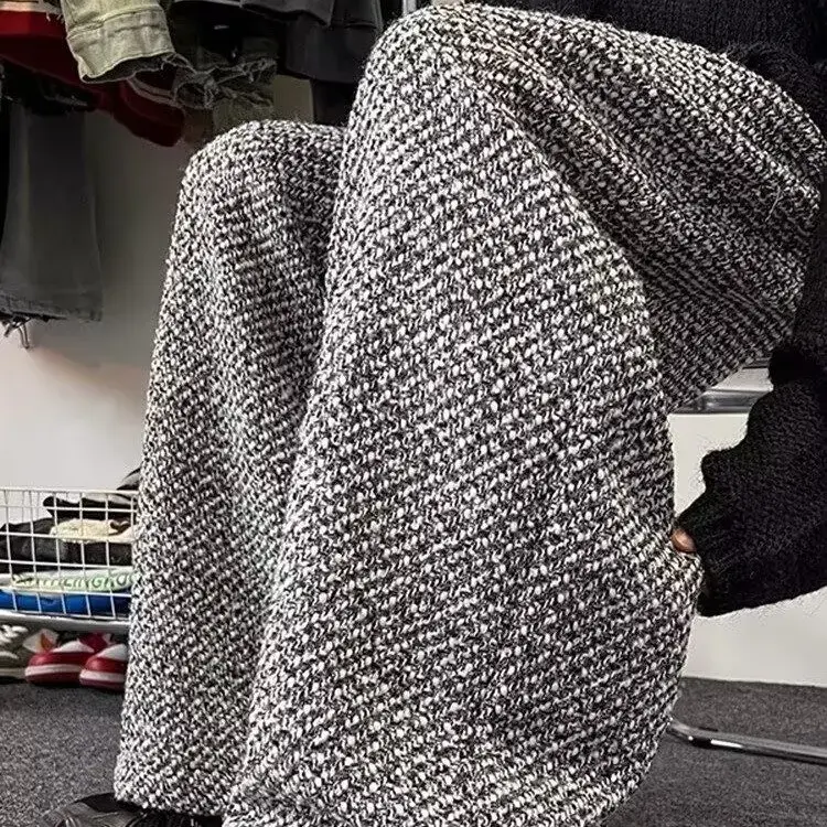 American Style Vintage Tweed Woolen Casual Pants Men's Loose Baggy Feeling Straight-Leg Pants Cleanfit Comfortable Lifestyle Pan