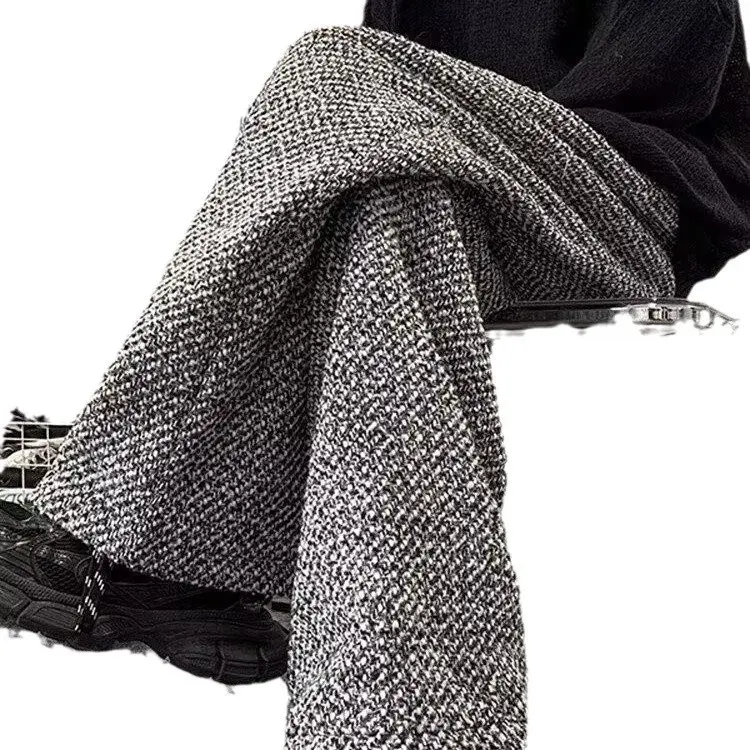 American Style Vintage Tweed Woolen Casual Pants Men's Loose Baggy Feeling Straight-Leg Pants Cleanfit Comfortable Lifestyle Pan