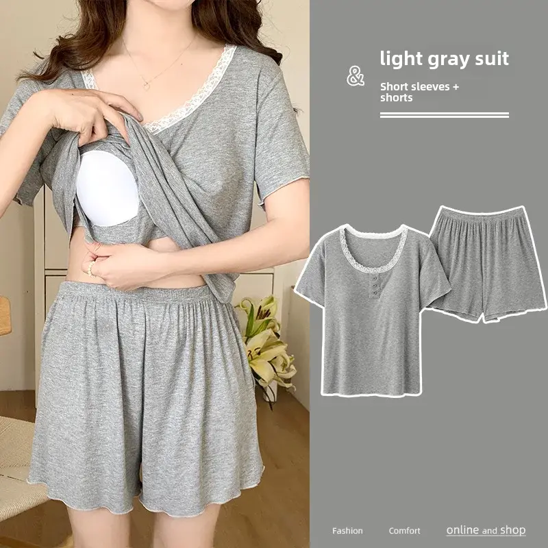 Modal Women's Summer Thin Pajama Set Chest Pad Short Sleeves Princess Style Home Clothes Suit For Women