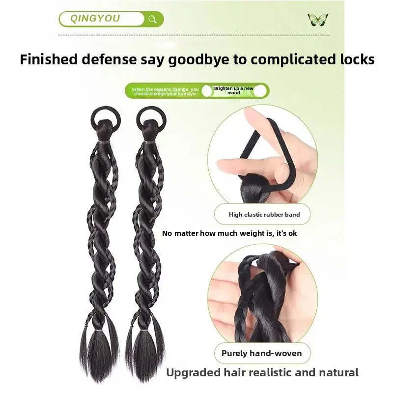 Korean Style Ins Double Braided Boxer Braid Twist Tail Natural Realistic Hair Tails for Women Summer Fake Hair Extensions