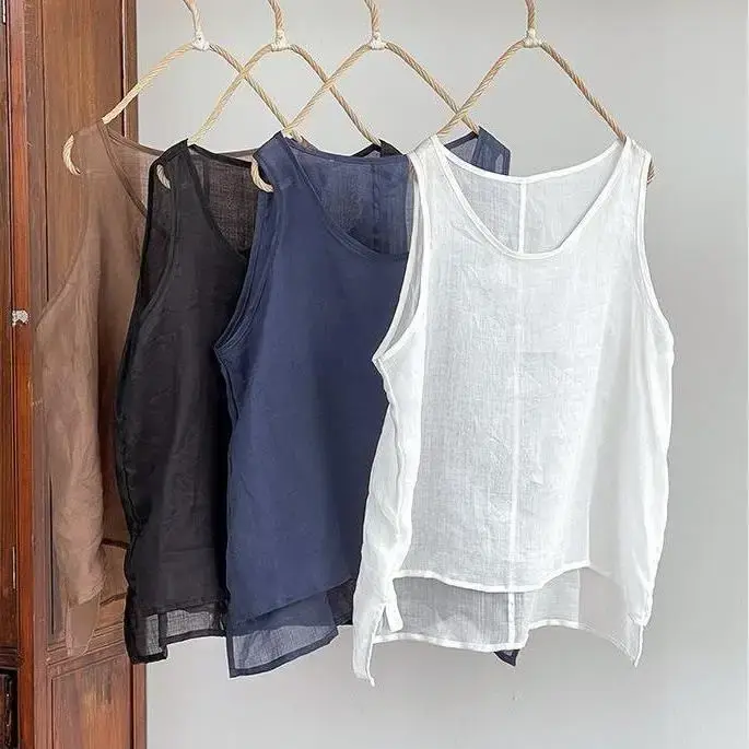 Innervest Artistic Plus Size Basic Cotton Linen Vest Without Sleeves Versatile Design Sensibility Lightweight Short Long Length