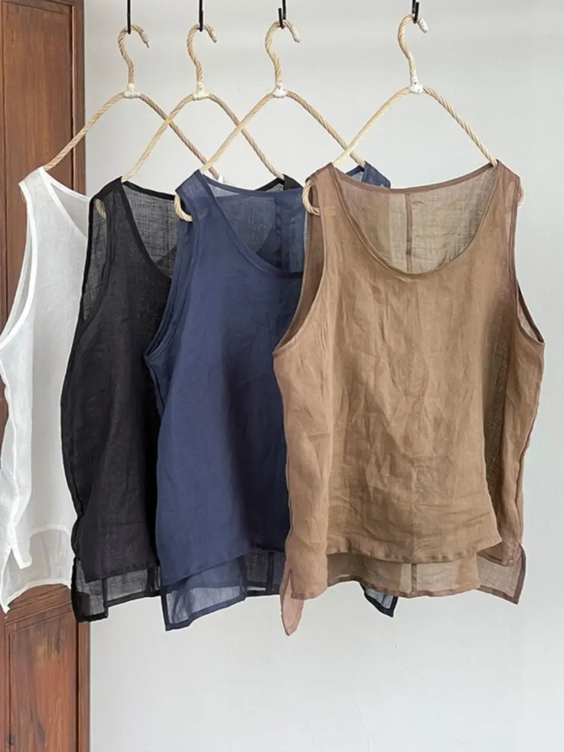 Innervest Artistic Plus Size Basic Cotton Linen Vest Without Sleeves Versatile Design Sensibility Lightweight Short Long Length