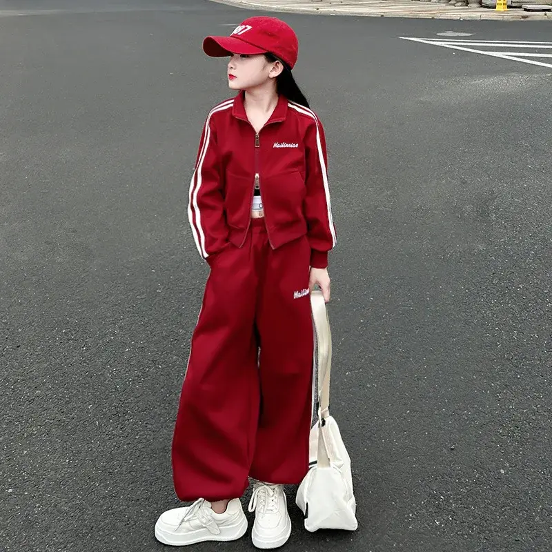 Kids Sports Suit New Spring Autumn Fashion Cardigan Sweatshirt Casual Pants 2-Piece Set Children's Clothing for Girls