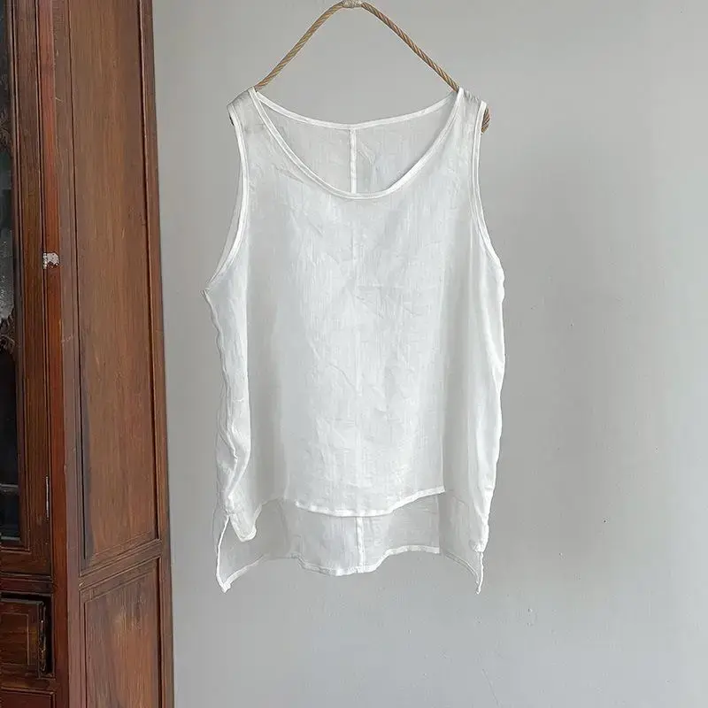 Innervest Artistic Plus Size Basic Cotton Linen Vest Without Sleeves Versatile Design Sensibility Lightweight Short Long Length
