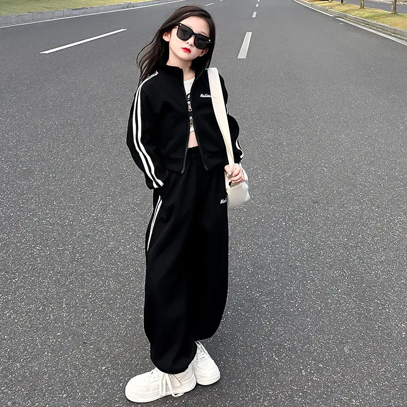 Kids Sports Suit New Spring Autumn Fashion Cardigan Sweatshirt Casual Pants 2-Piece Set Children's Clothing for Girls