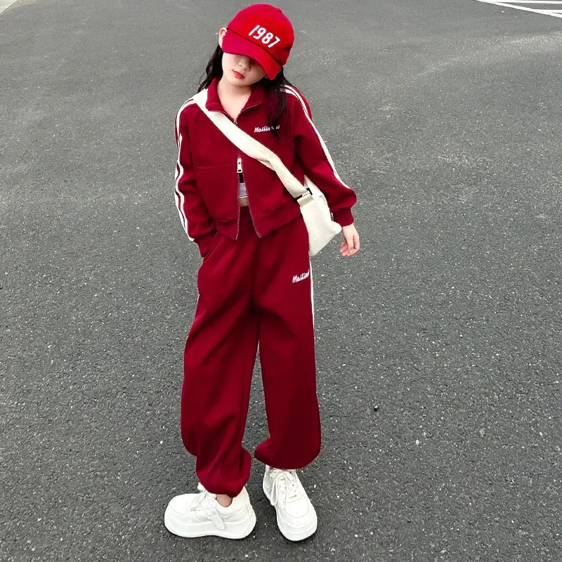 Kids Sports Suit New Spring Autumn Fashion Cardigan Sweatshirt Casual Pants 2-Piece Set Children's Clothing for Girls