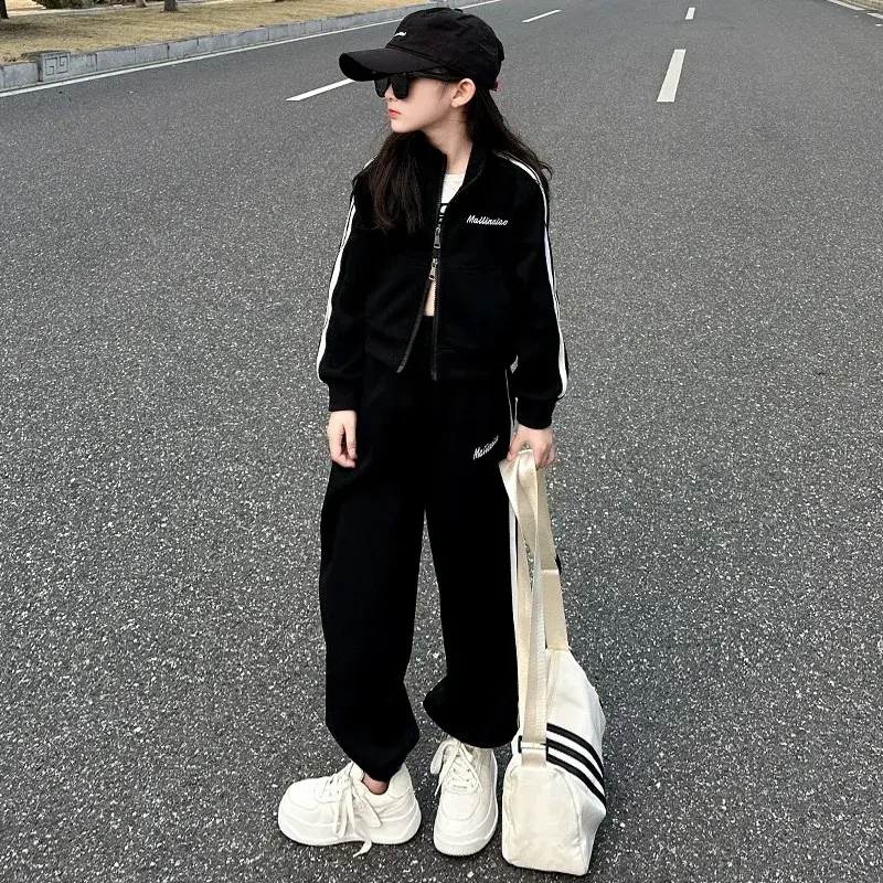 Kids Sports Suit New Spring Autumn Fashion Cardigan Sweatshirt Casual Pants 2-Piece Set Children's Clothing for Girls