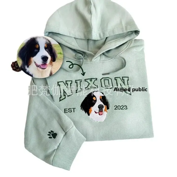 Customized Cross-Border Sweatshirt Embroidered Pet Dog Photo Name Cotton round Neck Full Sleeve Other Style Streetwear