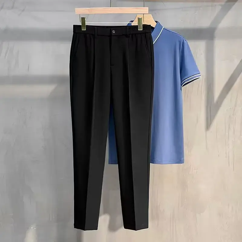 Men's Straight-Leg Casual Pants Plus Size Slim Fit Black Autumn/Winter Suit Pants Simple Style Ninemeter Shorts