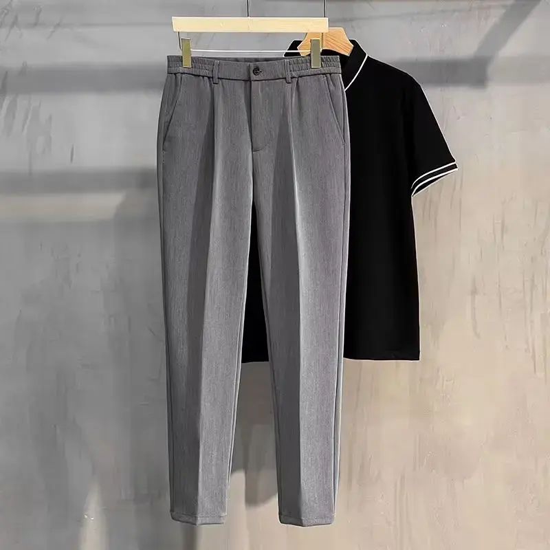 Men's Straight-Leg Casual Pants Plus Size Slim Fit Black Autumn/Winter Suit Pants Simple Style Ninemeter Shorts