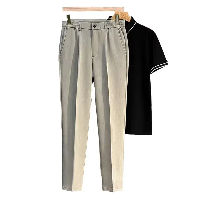 Men's Straight-Leg Casual Pants Plus Size Slim Fit Black Autumn/Winter Suit Pants Simple Style Ninemeter Shorts