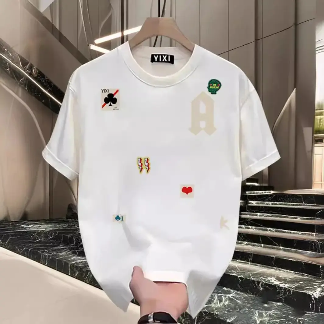 High-End American Style Men's Short Sleeve T-Shirt New Summer Loose-Fit Streetwear Round Neck Top Pure Cotton