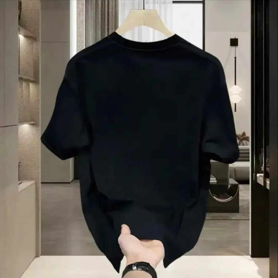 High-End American Style Men's Short Sleeve T-Shirt New Summer Loose-Fit Streetwear Round Neck Top Pure Cotton
