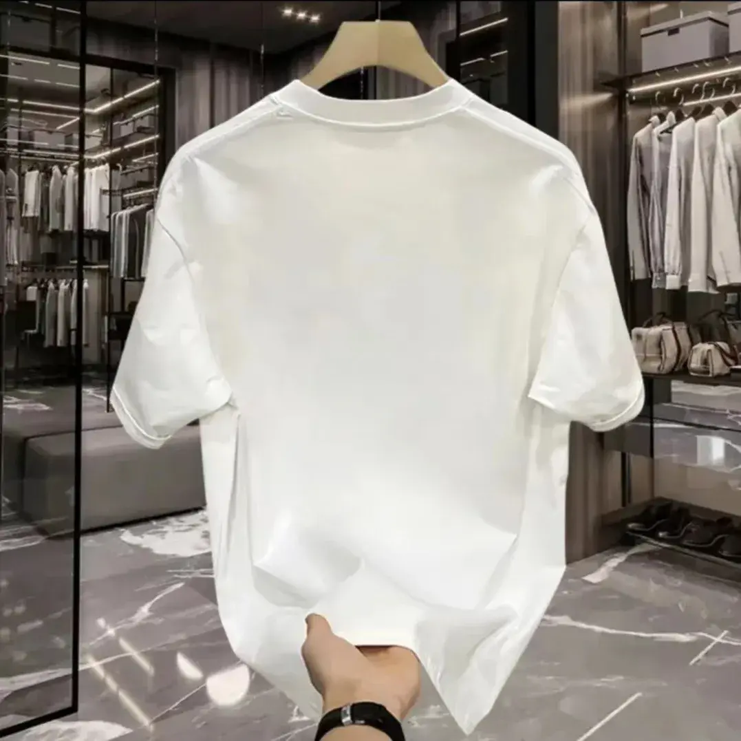 High-End American Style Men's Short Sleeve T-Shirt New Summer Loose-Fit Streetwear Round Neck Top Pure Cotton
