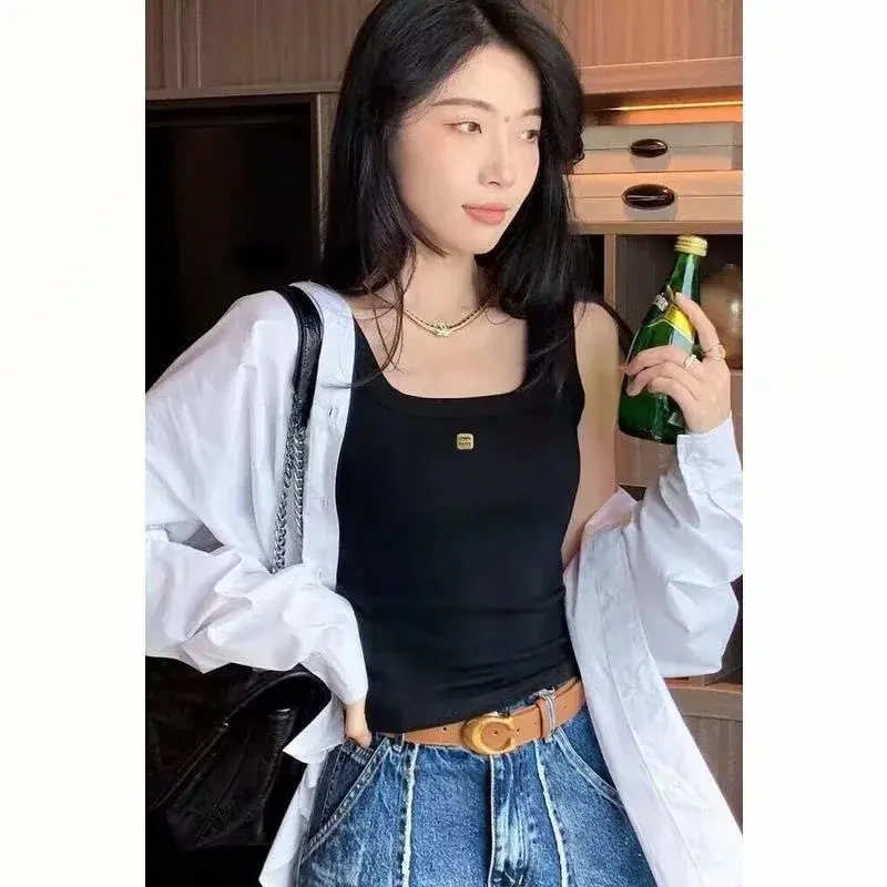 Wholesale Square Collar Design Sensibility Tankvest Women's Plus Size 2024 Summer Autumn New Outer Wear Inner Base Top