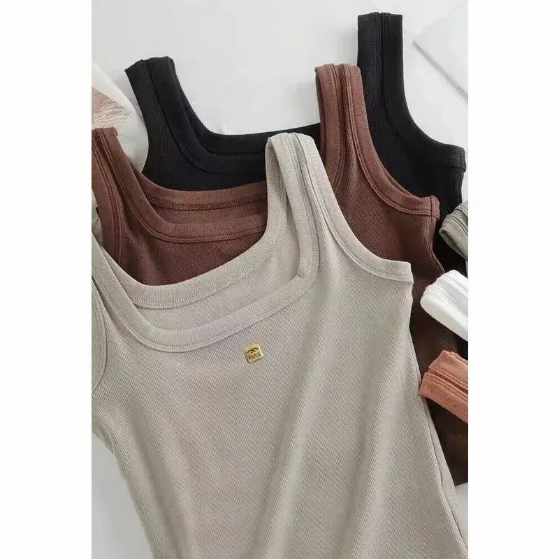 Wholesale Square Collar Design Sensibility Tankvest Women's Plus Size 2024 Summer Autumn New Outer Wear Inner Base Top