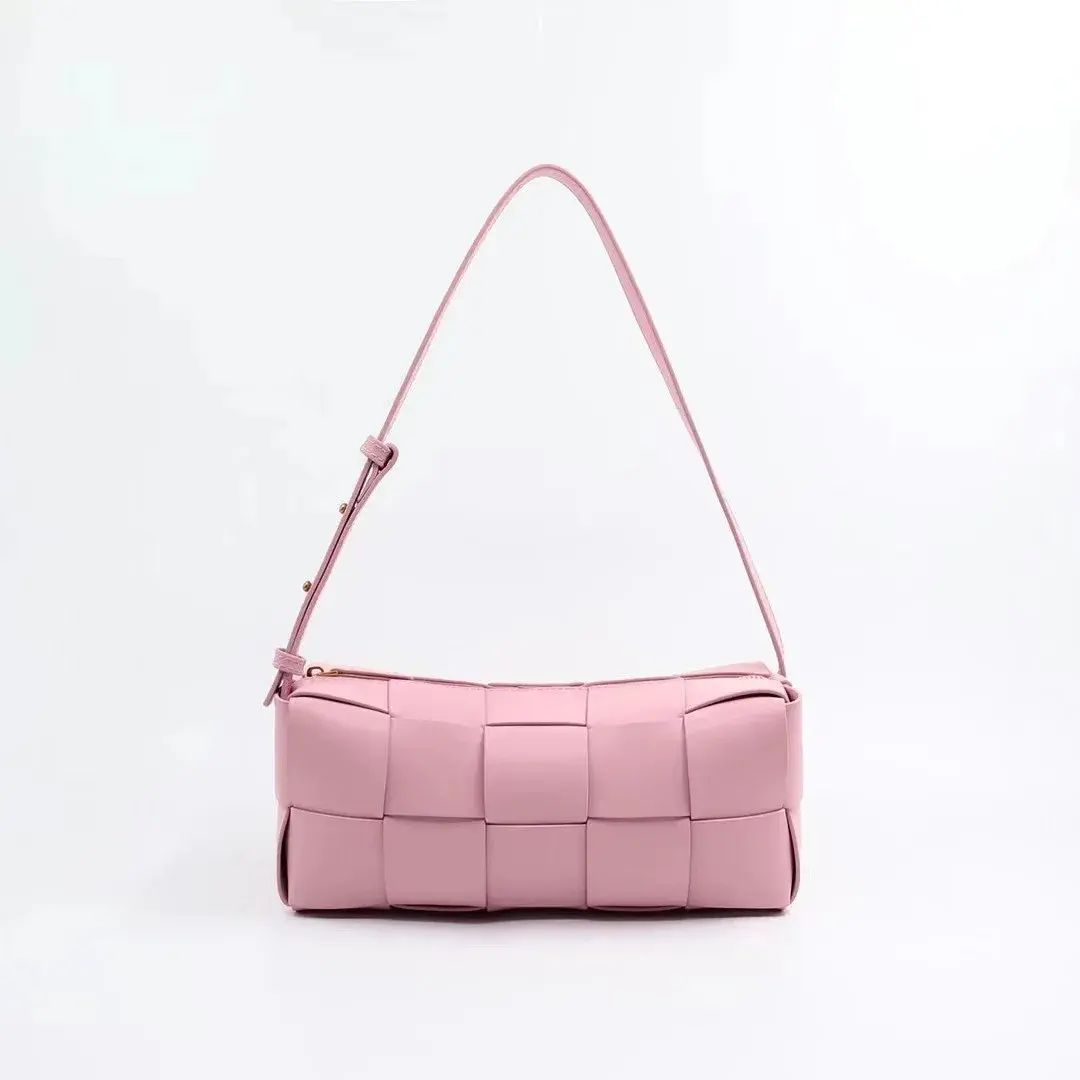 Wholesale Genuine Leather Woven Bag Women's Pink Versatile Single Shoulder Underarm Bag 2023 New High-End Feel Handbag Pillow Ba