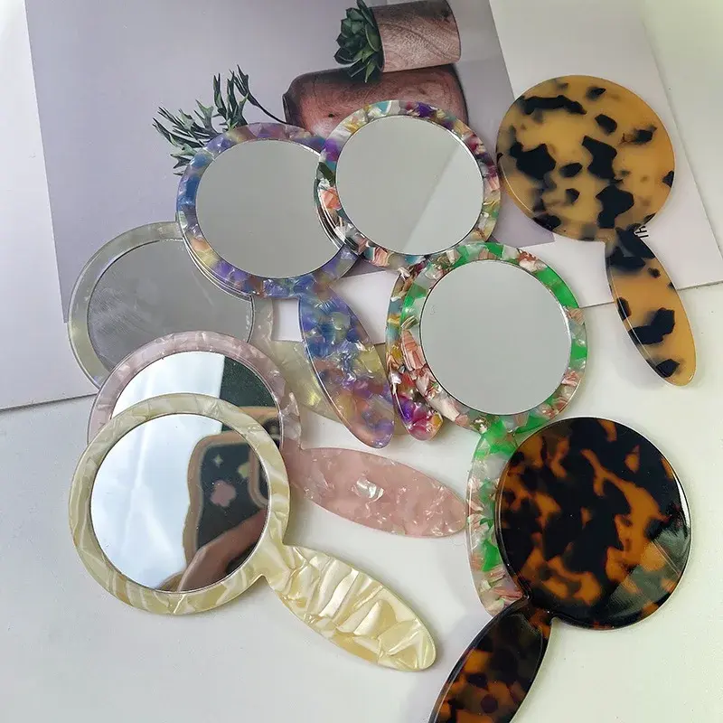 Portable Handheld Acetate Makeup Mirror Korean Style Single-Sided Girl's Cosmetic Mirror for Daily Touch-Up And Hairdressing