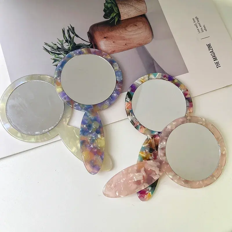 Portable Handheld Acetate Makeup Mirror Korean Style Single-Sided Girl's Cosmetic Mirror for Daily Touch-Up And Hairdressing