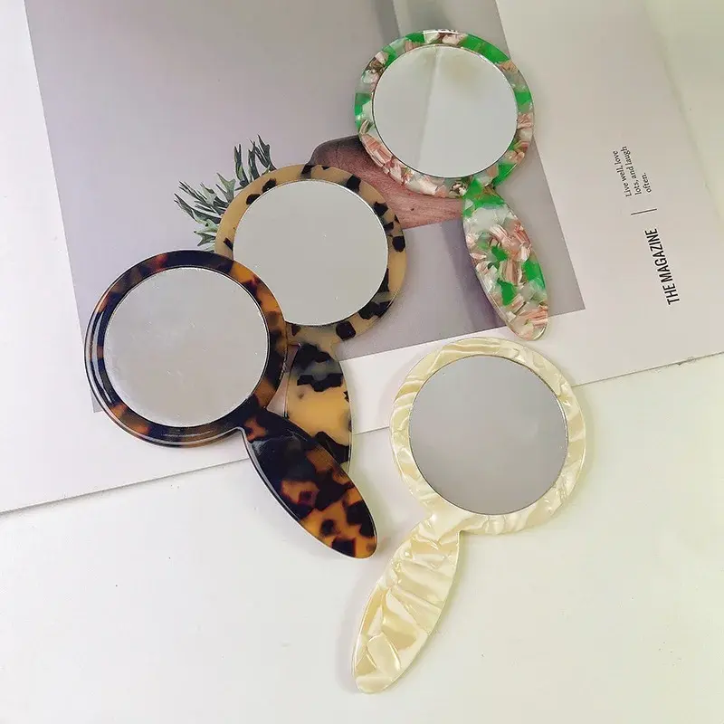 Portable Handheld Acetate Makeup Mirror Korean Style Single-Sided Girl's Cosmetic Mirror for Daily Touch-Up And Hairdressing