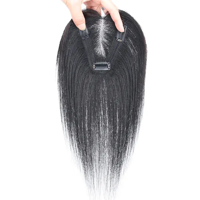 Women's Hair Extension Piece Lightweight Breathable Real Human Hair T-Shape Swiss Net Top Piece One-Piece Straight Hair Block