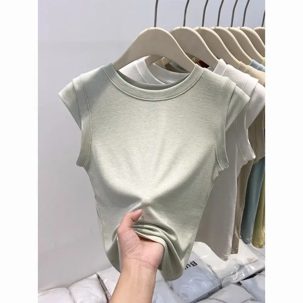 Korean Style Sweet And Spicy Sleeveless round Neck Short Sleeve Top for Women in Seven Colors Summer Fashion Slimming Top